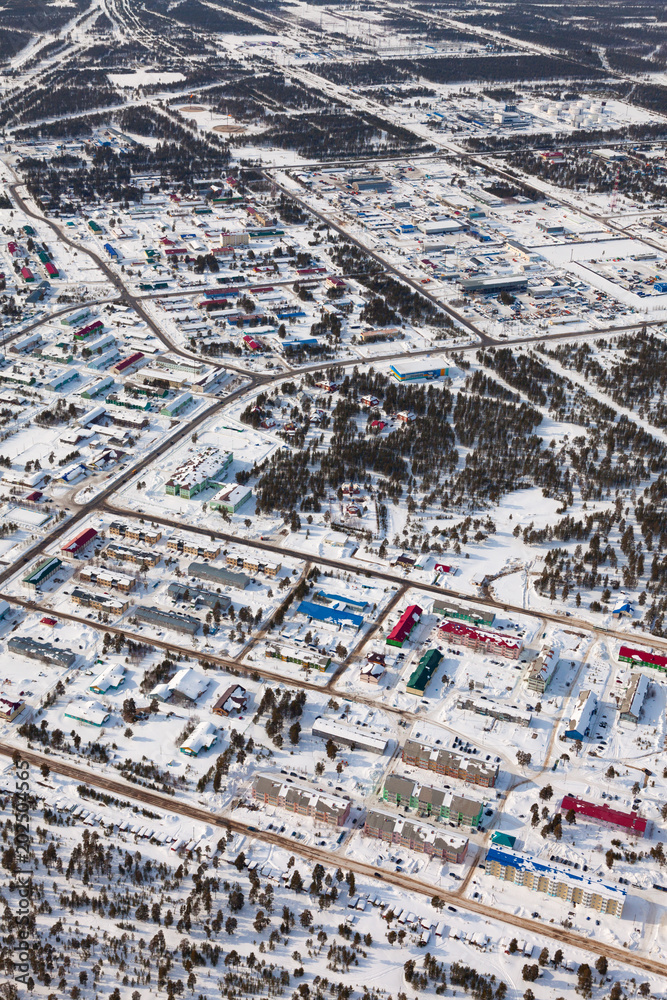 Vyngapurovsky is oilman's village in West Siberia, bird's eye view