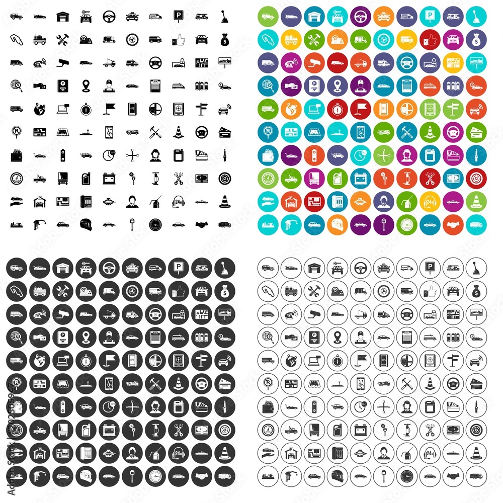 100 auto icons set vector in 4 variant for any web design isolated on white