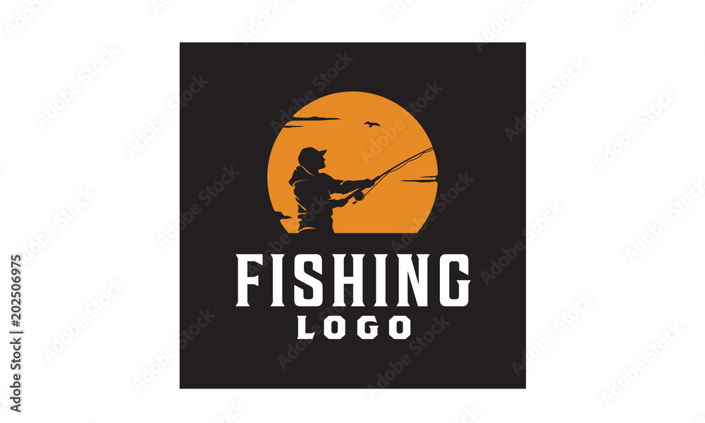 Angler Fishing Silhouette logo illustration at Sunset Outdoor design inspiration