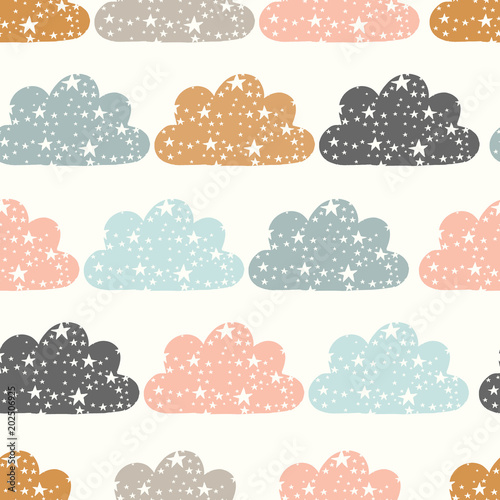 vector clouds and stars cream seamless repeat pattern background