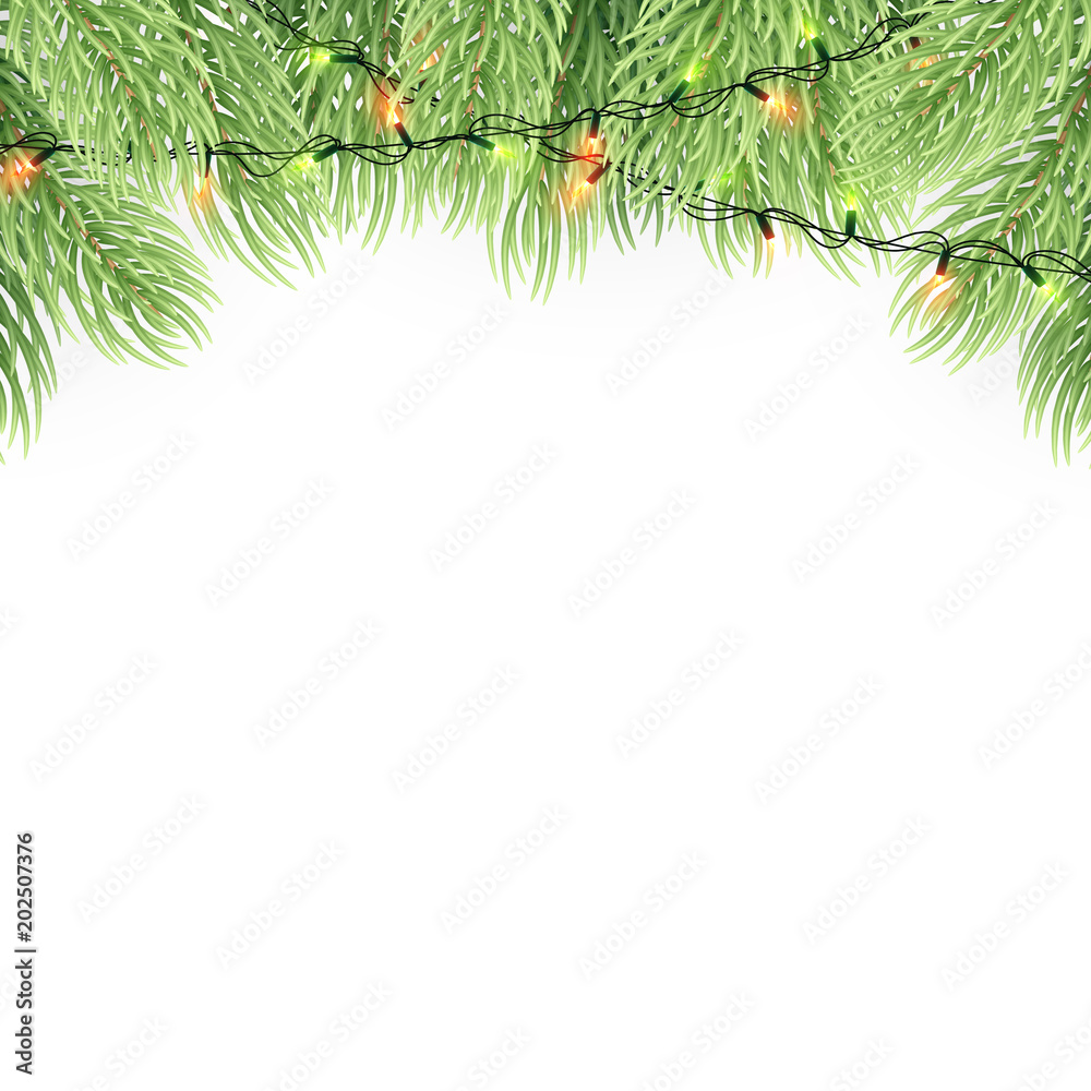 Christmas ornament background design element. Glowing lights Garlands Christmas tree decorations. Christmas garland realistic Vector illustration.