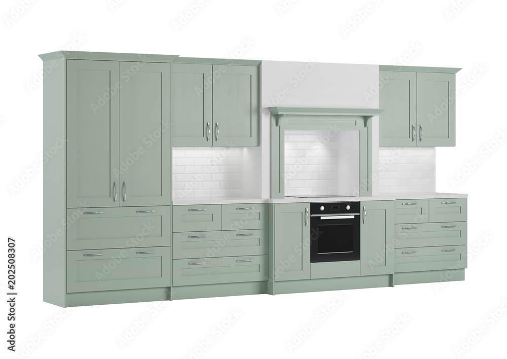 Kitchen isolated on white background. 3D rendering. Kitchen isolated on white background. 3D rendering.