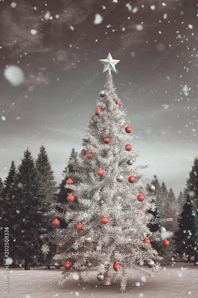Fototapeta premium Composite image of christmas tree with falling snow