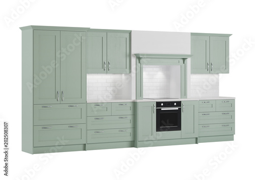 Kitchen isolated on white background. 3D rendering.