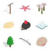 Wildlife preservation icons set. Isometric set of 9 wildlife preservation vector icons for web isolated on white background