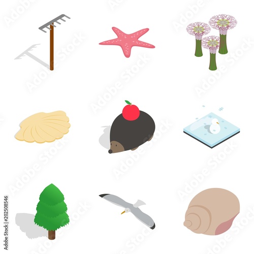 Wildlife preservation icons set. Isometric set of 9 wildlife preservation vector icons for web isolated on white background © ylivdesign