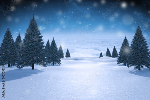 Composite image of snowy landscape against white clouds under blue sky © vectorfusionart