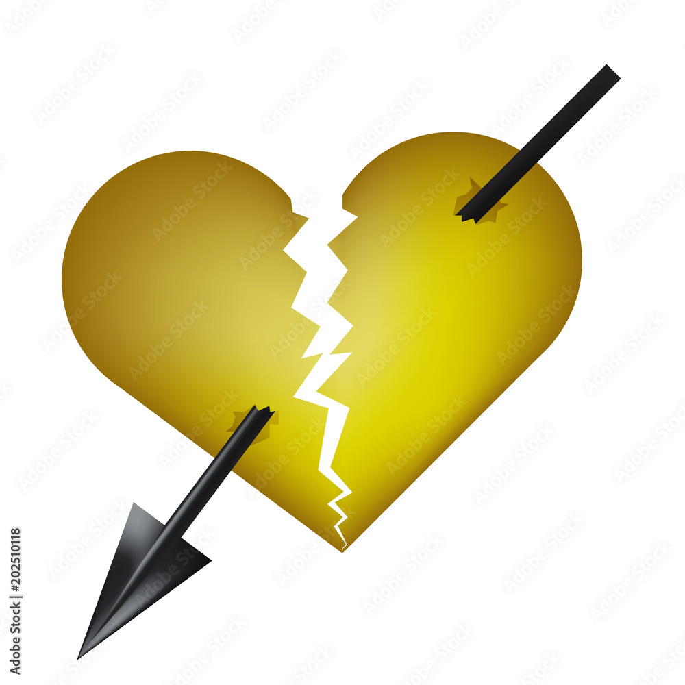 Broken Heart for Yellow and arrow on white background Broken Heart for Yellow and arrow on white background