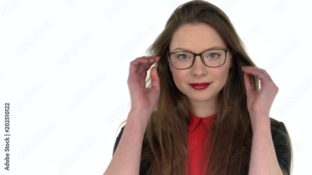 Young business woman in glasses looking at camera happy Young business woman in glasses looking at camera happy