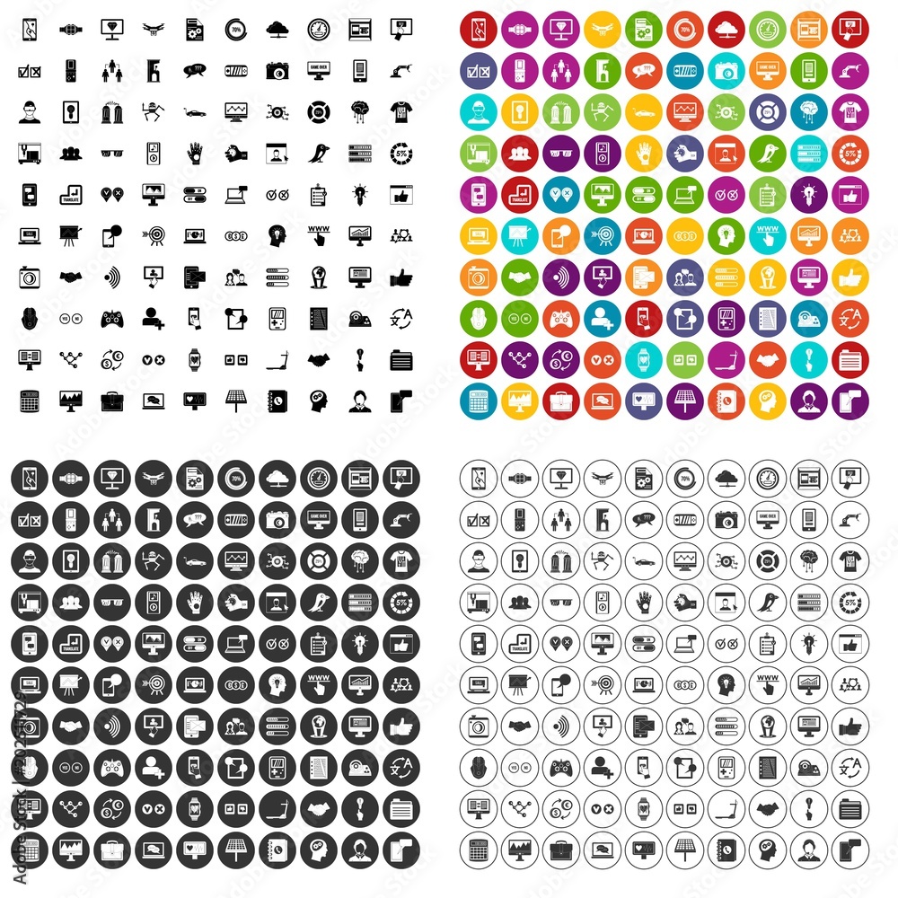 100 interface icons set vector in 4 variant for any web design isolated on white