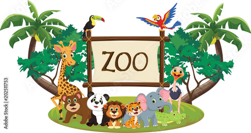 illustration of funny zoo animal cartoon isolated on white photo