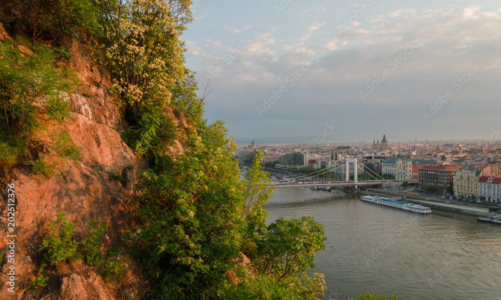 Budapest landscape from Gellért hill at sunrise  in 2018