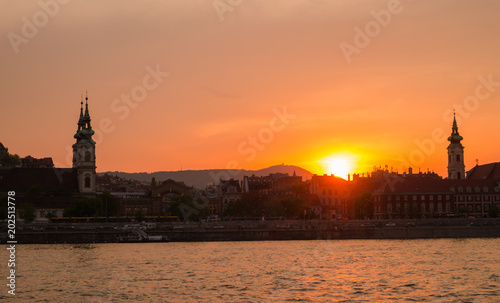 Danube Budapest sunset in Hungary of Buda side