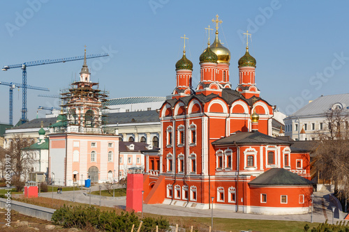 Cathedral of the icon of the Mother of God "Sign". Sunny morning in Moscow