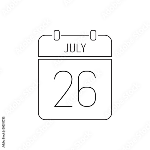July 26 calendar icon thin line. Day parachutist in Russia, Esperanto, a national uprising in Cuba