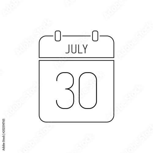 July 30 calendar icon thin line. International Friendship Day