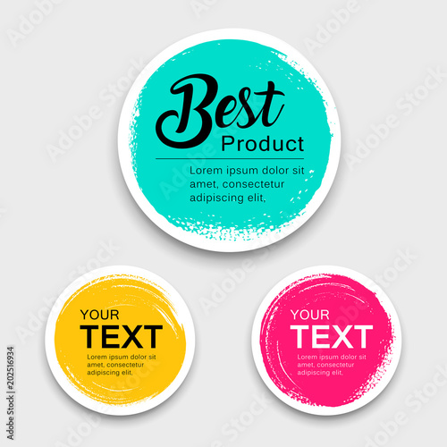 Colorful label paper circle brush stroke style collections, vector illustration