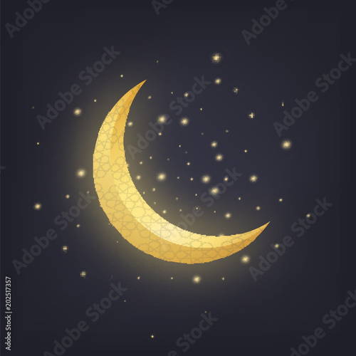Foto Crescent moon and glowing stars. Ramadan islamic design element