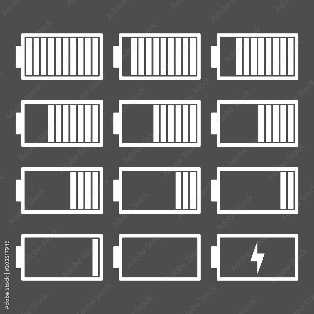 Battery charge icon set. Vector. Battery charge icon set. Vector.