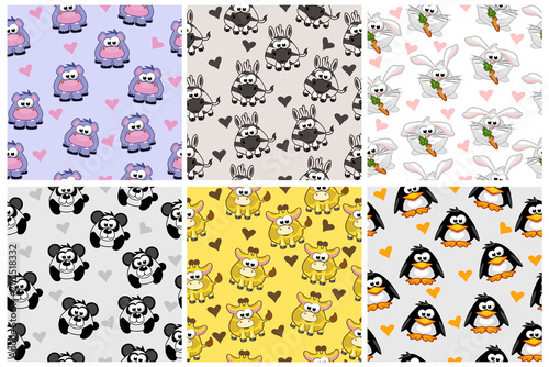 Set seamless pattern from animals, cartoon background