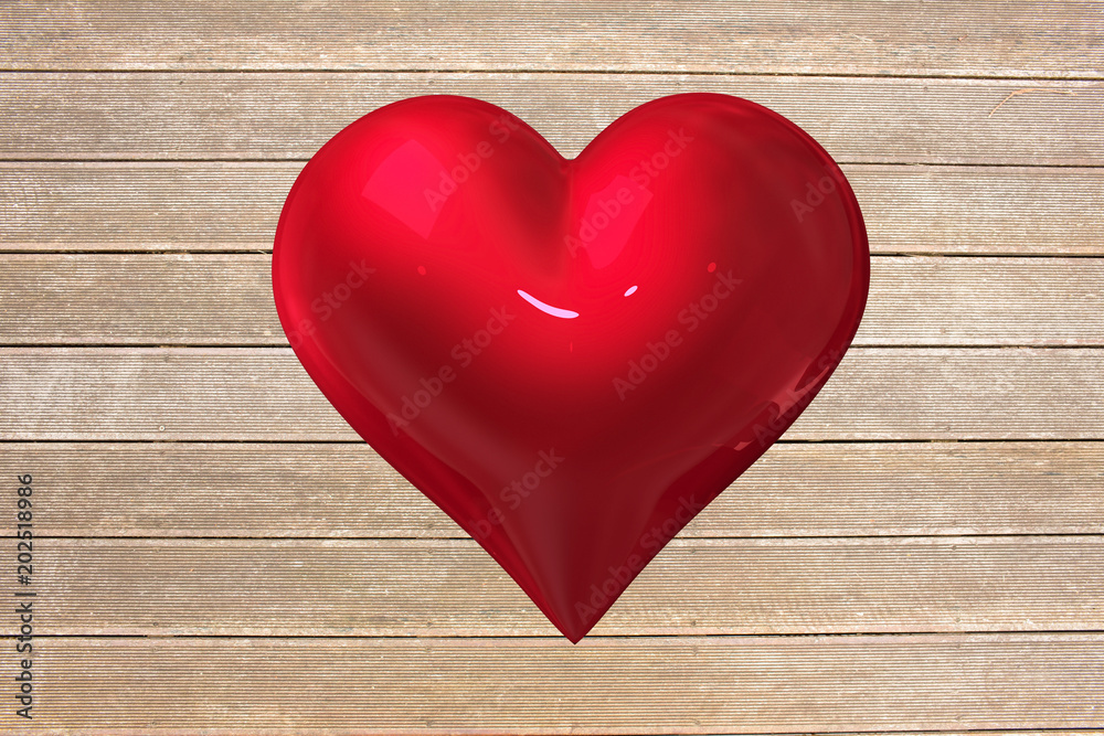 red heart against wooden surface with planks red heart against wooden surface with planks