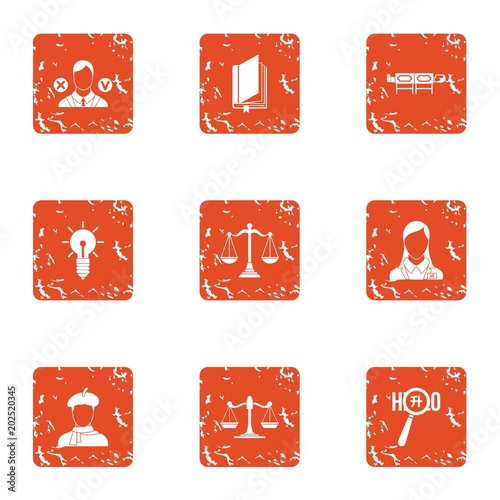 Interpretation icons set. Grunge set of 9 interpretation vector icons for web isolated on white background