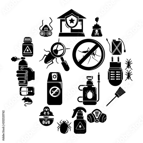 Pest control tools icons set. Simple illustration of 16 pest control tools, vector icons for web