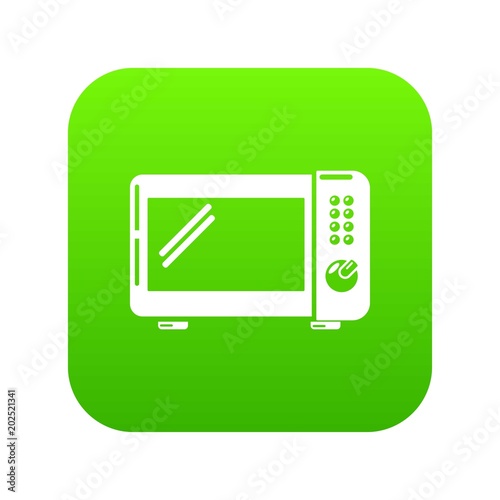 Microwave oven icon green vector isolated on white background