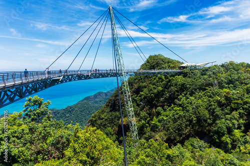 Modern construction - Sky bridge on Langkawi island. Adventure holiday. Tourist attraction of Malaysia. Travel concept. photo