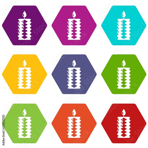 Candle decoration icons 9 set coloful isolated on white for web