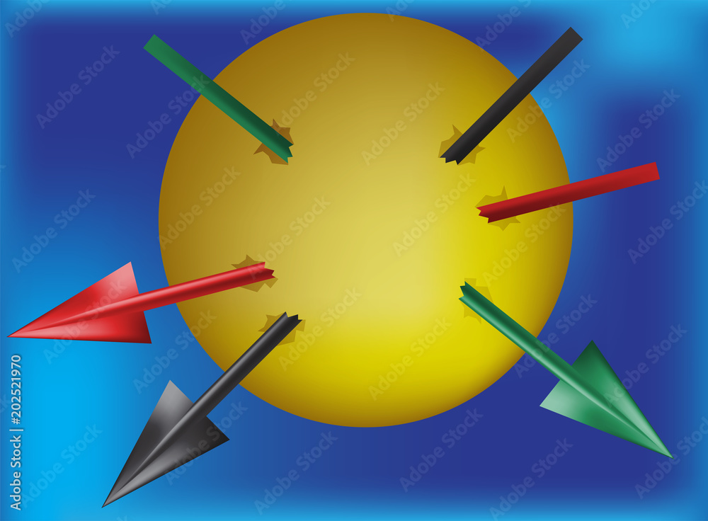 Yellow Sphere and Three arrow on background Yellow Sphere and Three arrow on background