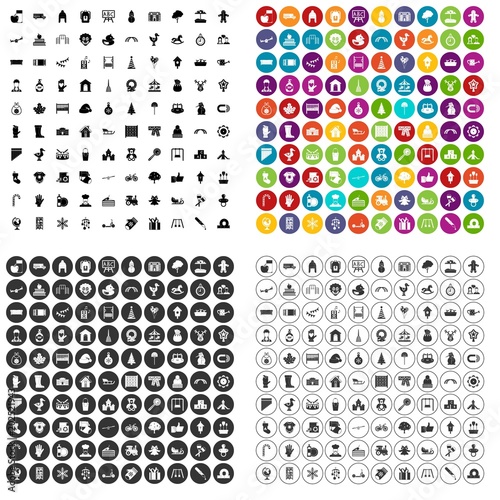 100 kindergarten icons set vector in 4 variant for any web design isolated on white