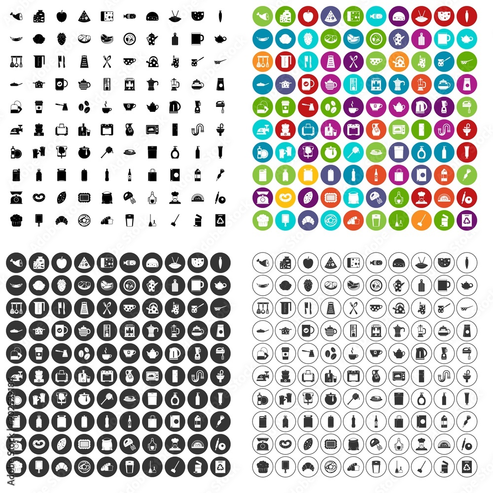 100 kitchen icons set vector in 4 variant for any web design isolated on white 100 kitchen icons set vector in 4 variant for any web design isolated on white