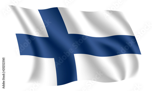 Finland flag. Isolated national flag of Finland. Waving flag of the Republic of Finland. Fluttering textile finnish flag.