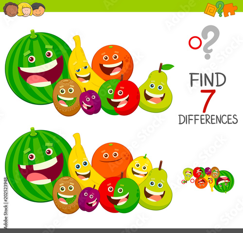 differences game with fruit characters