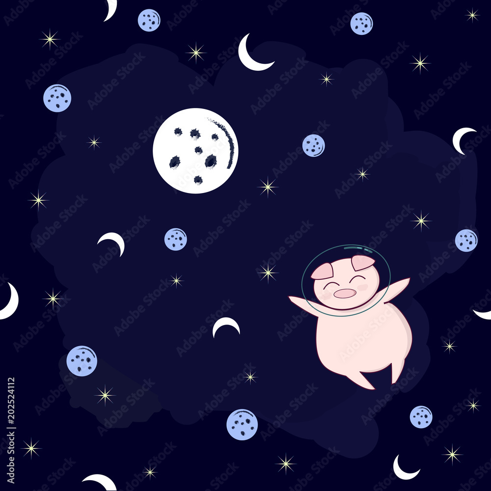 custom made wallpaper toronto digitalCosmic pattern texture with Astronaut funny pig flying in space with planet, star and moon on background print vector illustration, style, card