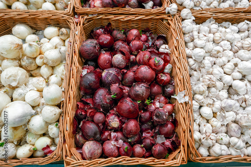 Red and white onions in plenty on display at local farmer