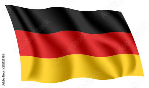 Germany flag. Isolated national flag of Germany. Waving flag of the Federal Republic of Germany. Fluttering german textile flag.