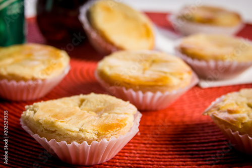 Traditional Brazilian mini chicken pie called empada. Small stuffed chicken pie known as Empada.