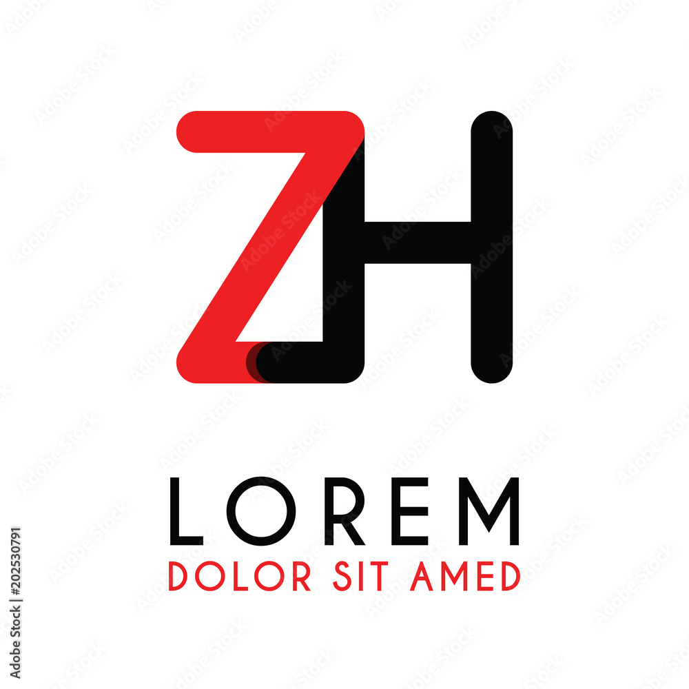 initial Letter ZH with red Black and has rounded corners initial Letter ZH with red Black and has rounded corners