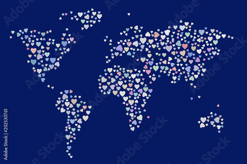 Abstract colored heart or love on world map shape pattern. Cover  web  vector   template.