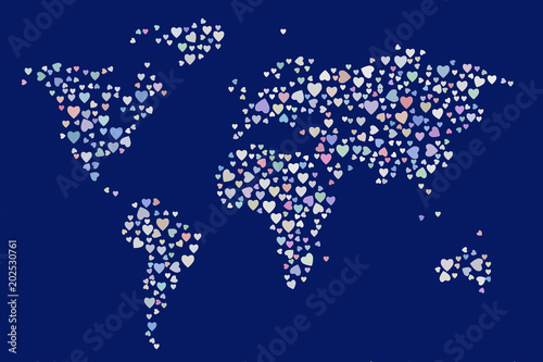Fototapeta Naklejka Na Ścianę i Meble -  Abstract colored heart or love on world map shape pattern. Cover, web, vector & template.