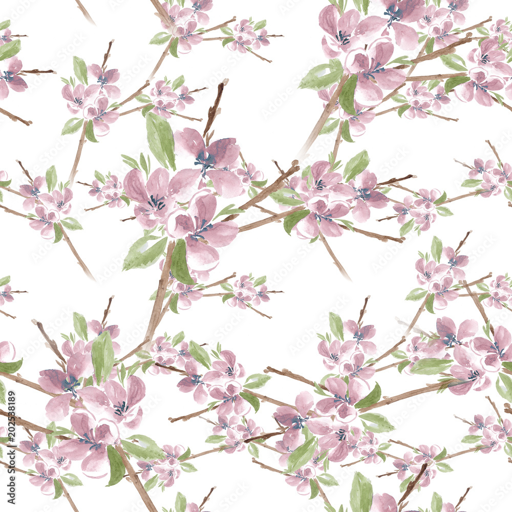 Spring flowers. Blooming tree.Collage of flowers on a white background. Use printed materials, signs, items, websites, maps, posters, postcards, packaging.Seamless pattern. 