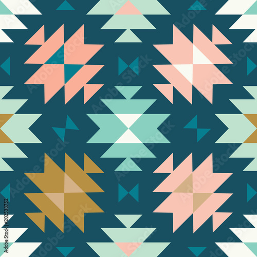 vector tribal kilim teal and pink seamless repeat pattern background
