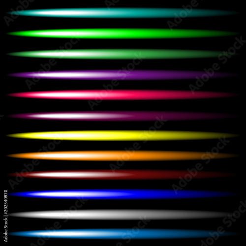 Set of multicolored vector luminous neon light glossy effects. user interface design. Futuristic bright light for game design, banner, frame, button, web. vector illustration