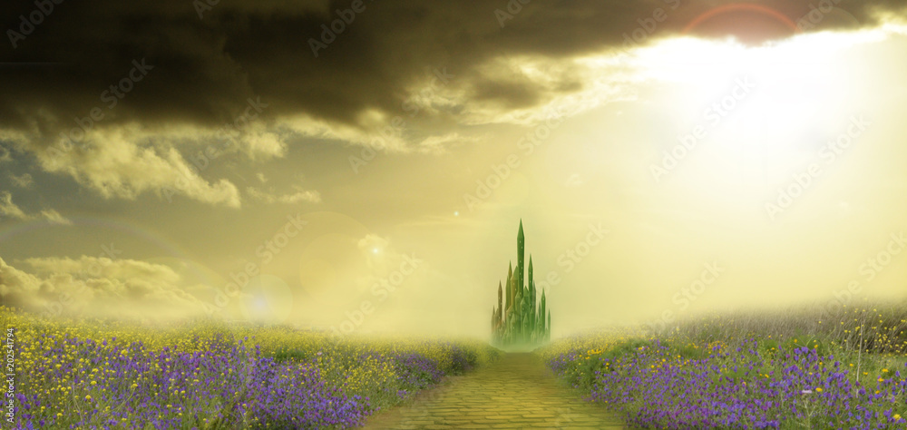 Φωτογραφία emerald city and yellow brick road in springtime