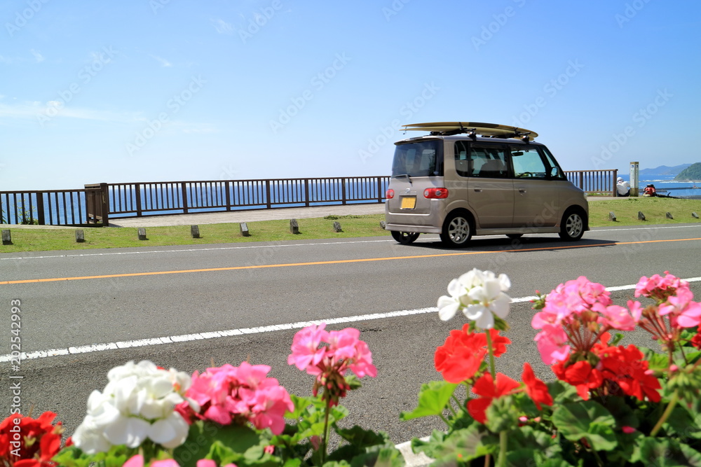花と車