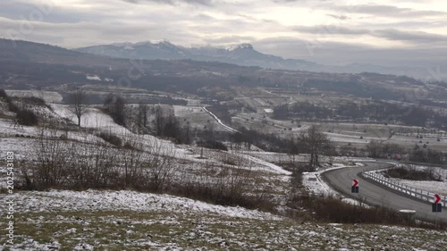 Pan of road and hills photo