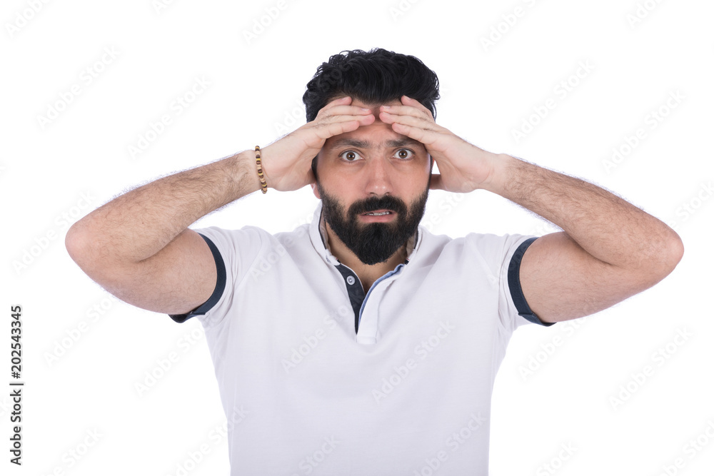 shocked man hands on head shocked man hands on head