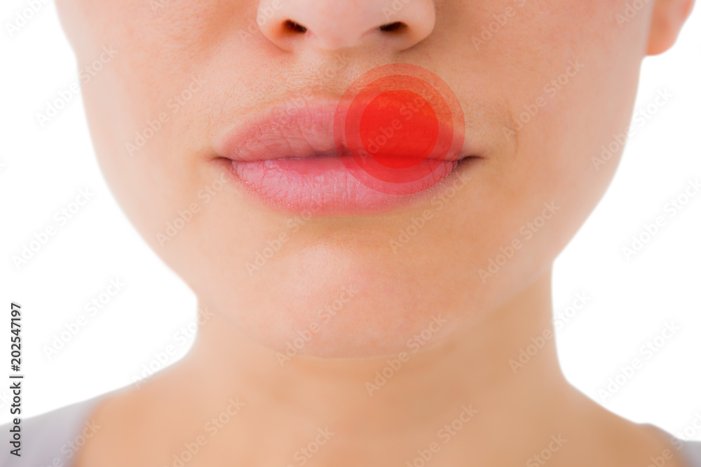 Obraz premium Woman with luscious lips against highlighted pain